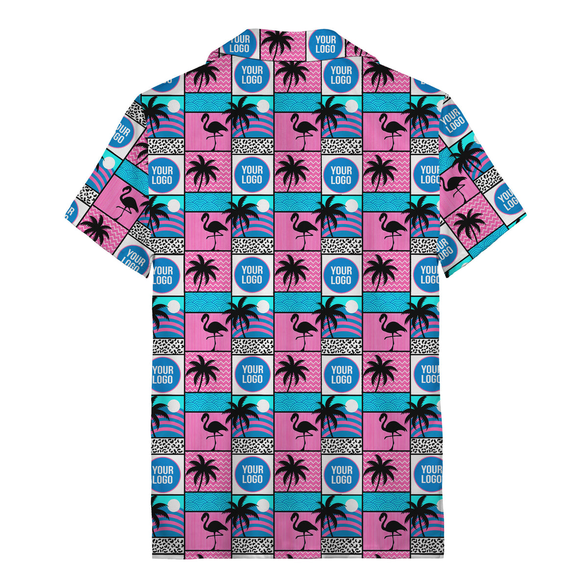 retro pink flamingos & palm trees 1980s hawaiian shirt