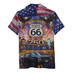 Route 66 USA Patriotic Eagle Firework Classic Car Aloha Button Down Shirt Hawaiian Shirt