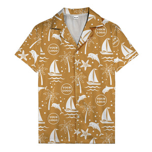 sailboats dolphins palm trees starfish repeat pattern black white hawaiian shirt