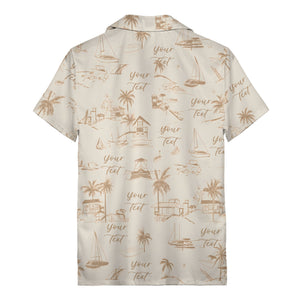 sketch illustrated palm trees & sailboats beach houses hawaiian shirt