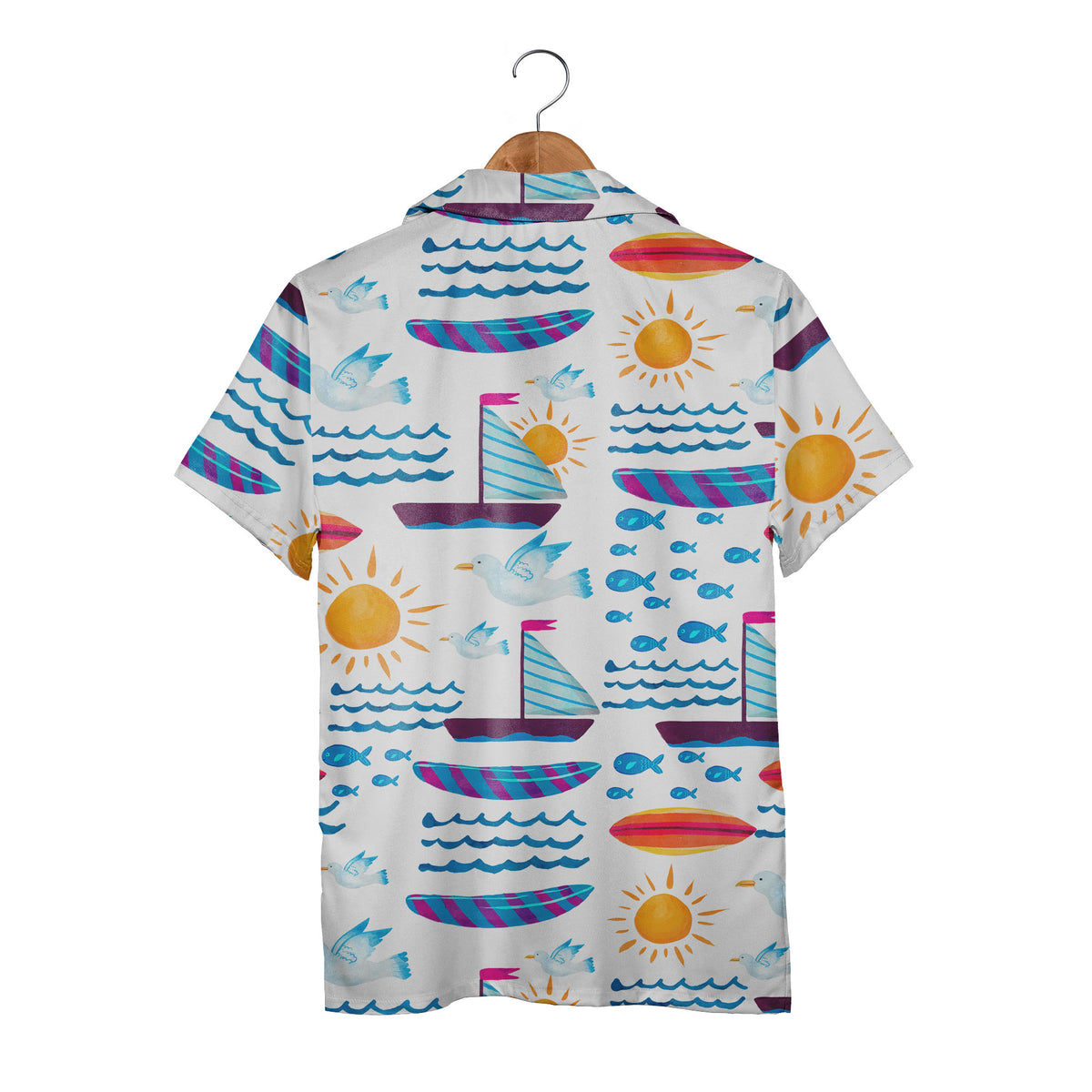 Summer Beach Surfboard & Sailboat Hawaiian Shirt – Fun Tropical Vacation Vibes