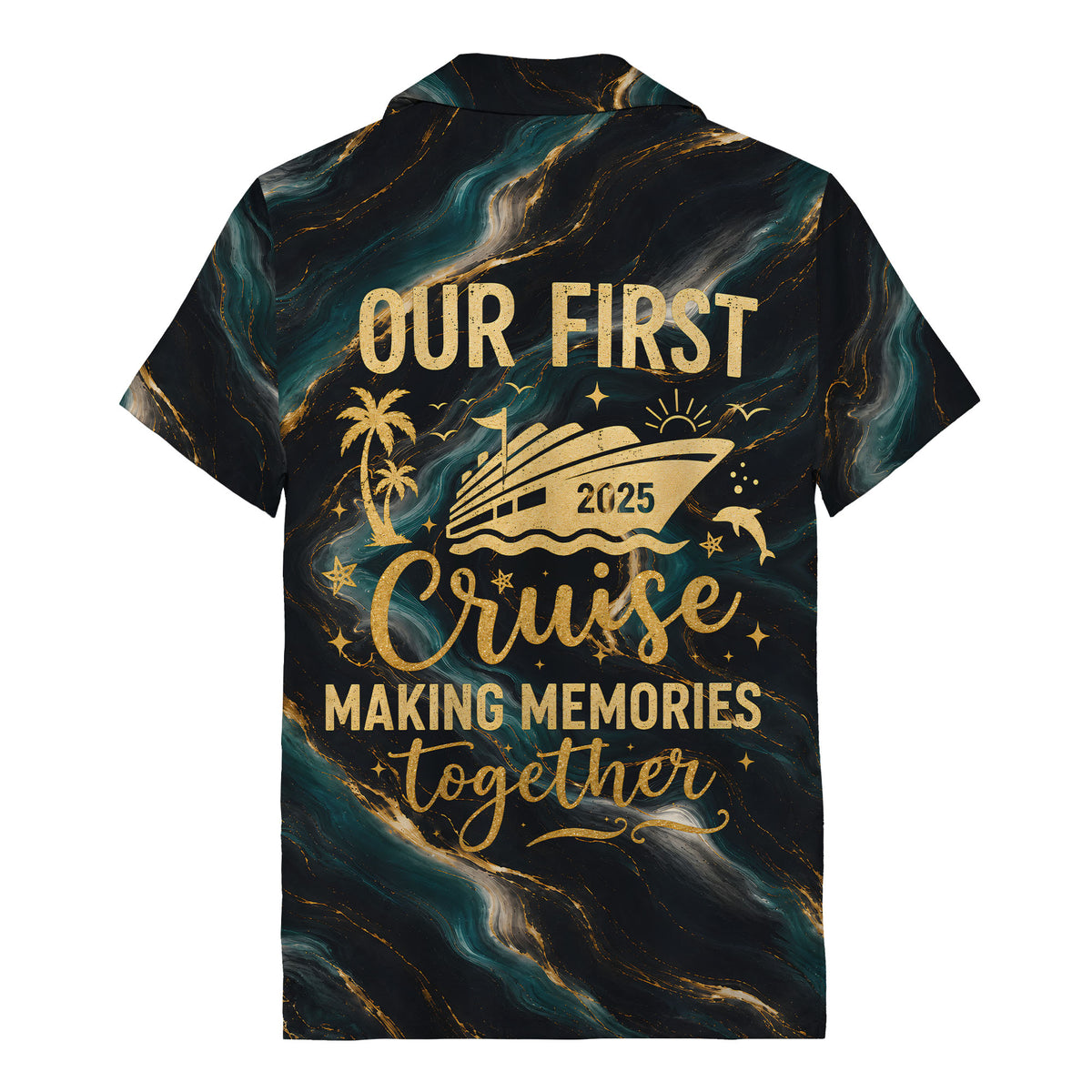 teal gold marble waves luxury yacht abstract hawaiian shirt