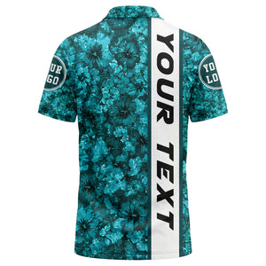 teal watercolor hibiscus & custom logo circle polo shirt