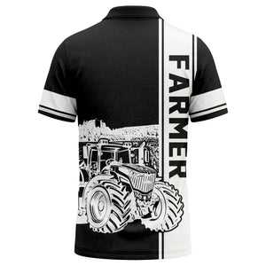 tractor farm scene graphic illustration polo shirt for men