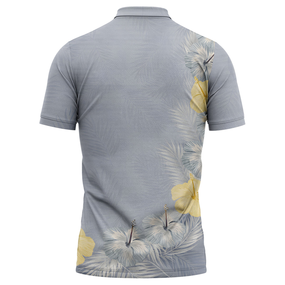 Tropical Hibiscus Palm Leaves Illustrated Light Blue Summer Resort Polo Shirt For Men