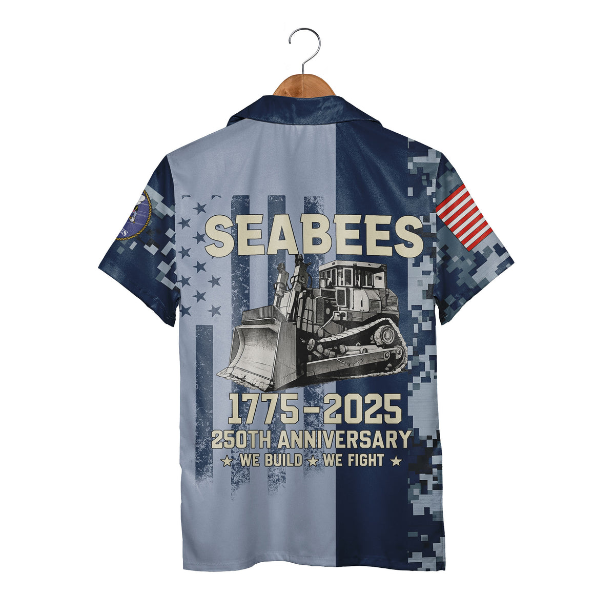 US Navy Seabees Digital Camo Hawaiian Shirt - Patriotic Military Veteran Aloha