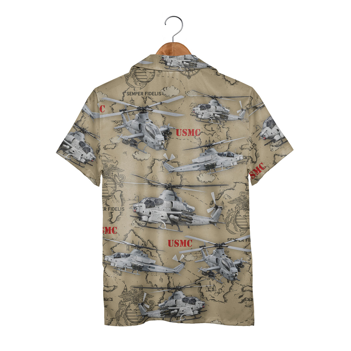 USMC Helicopter World Map Hawaiian Shirt - Vintage Marine Corps Semper Fidelis