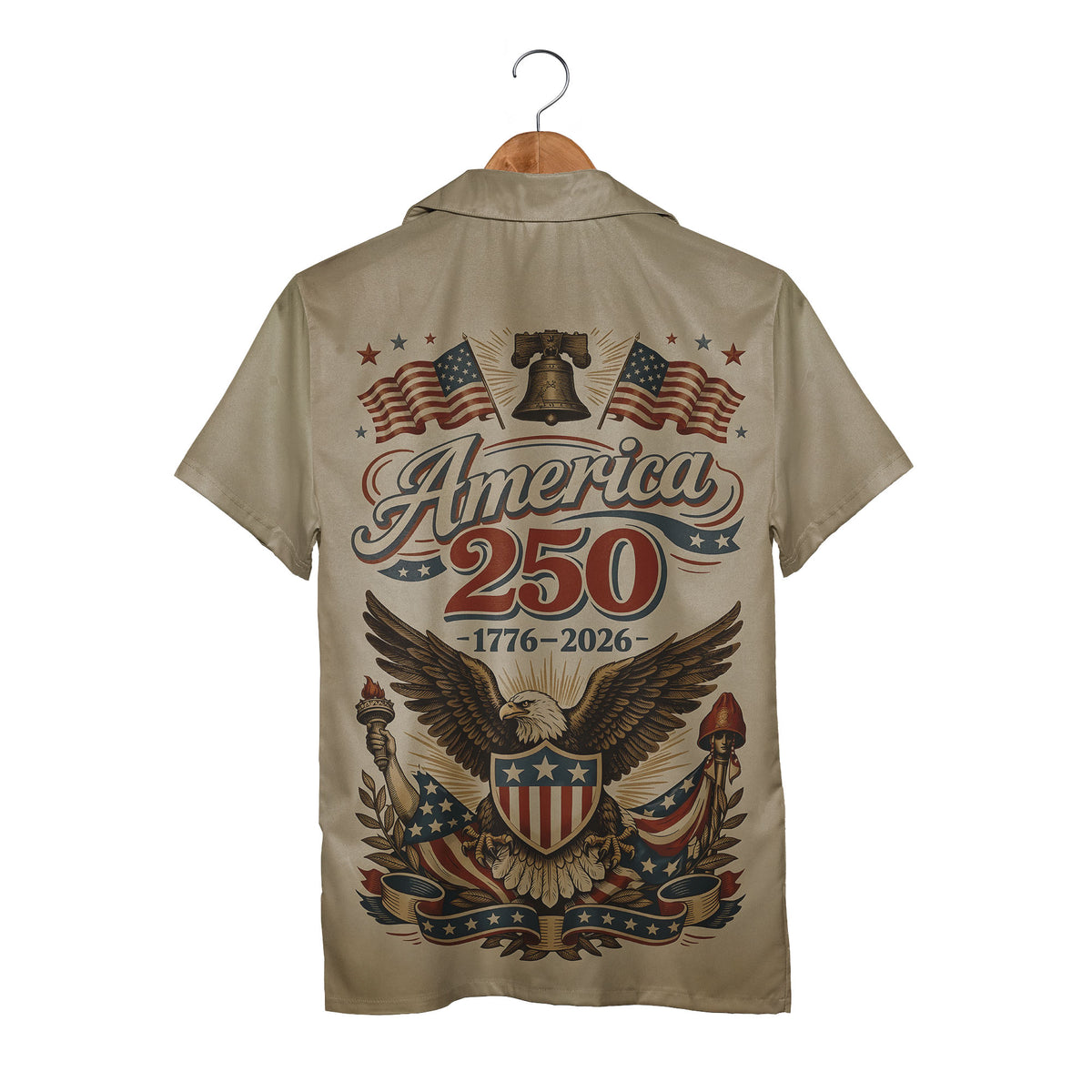Vintage Patriotic Hawaiian Shirt - Eagle Shield & Laurel Wreath Independence Day Design