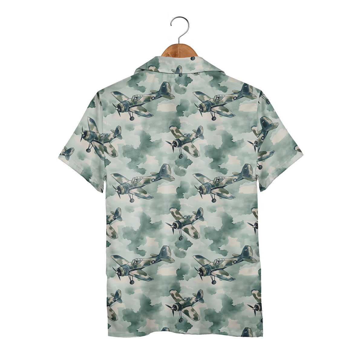Vintage WWII Propeller Plane Camo Military Hawaiian Shirt – Aviation Print
