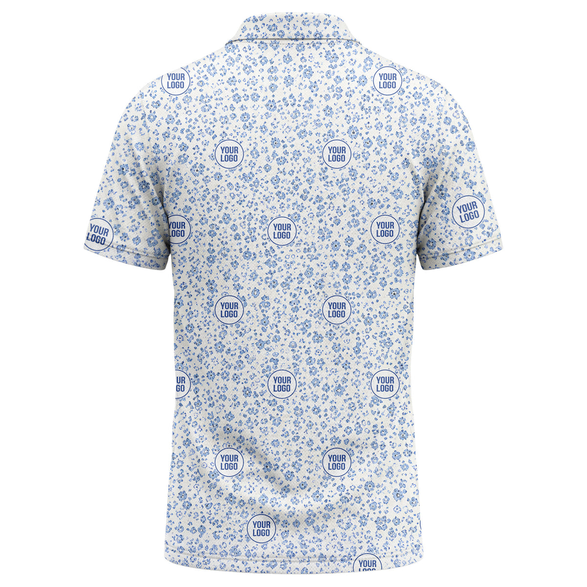 watercolor blue floral repeat custom logo golf polo shirt