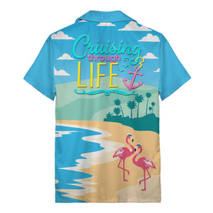 watercolor flamingos at palm sunset hawaiian shirt for beach days