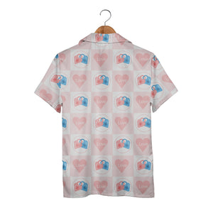 Watercolor Hearts Hawaiian Shirt in Blush Pink Rose and Fuchsia Tones