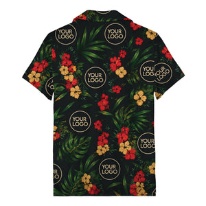 watercolor hibiscus & monstera leaves hawaiian shirt for men