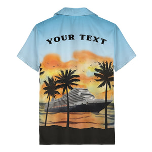 watercolor sunset cruise ship palm trees hawaiian shirt for men