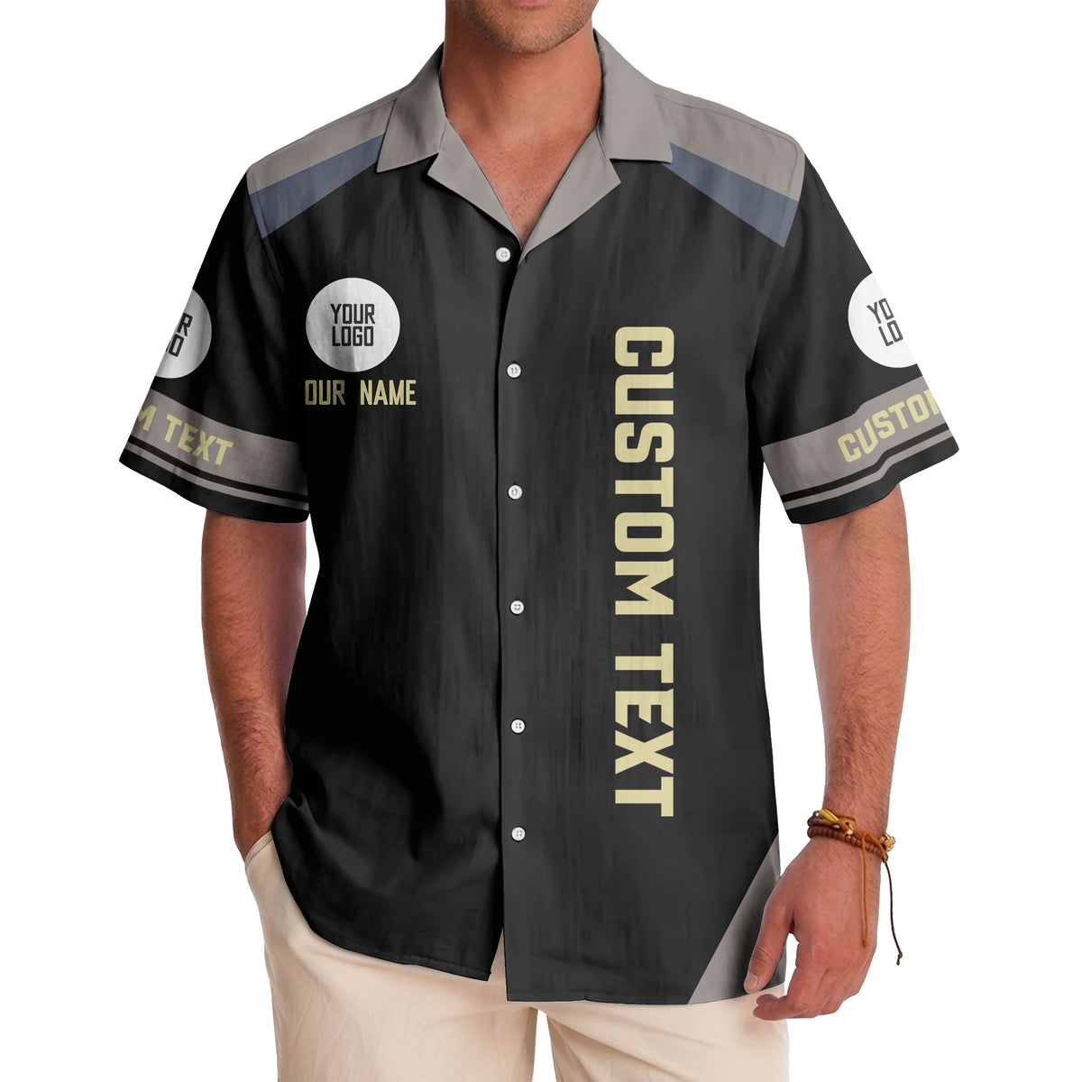 Custom Text Logo Geometric Circles Hawaiian Shirt Personalized Modern Aloha Button Down Shirt