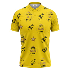 best dad ever crown & stars repeat pattern black gold polo shirt