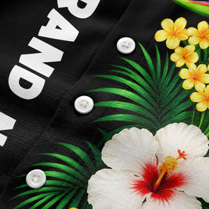 bird of paradise & hibiscus hawaiian shirt with palm leaves