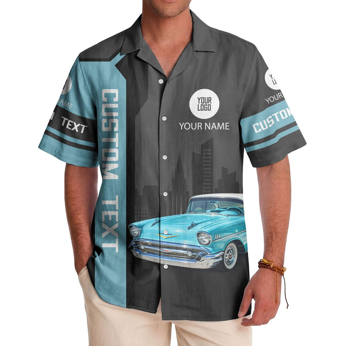 Retro Rides Hawaiian Shirt: Vintage Cars & Cityscape Aloha Button Down Shirt