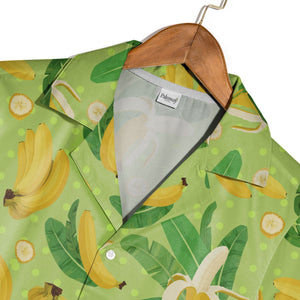 Cartoon Banana and Monstera Hawaiian Shirt on Pale Yellow