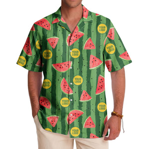 coral watermelon slices & bold green stripes fun cartoon hawaiian shirt