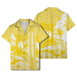 cruise ship & palm trees fish waves aloha hawaiian shirt