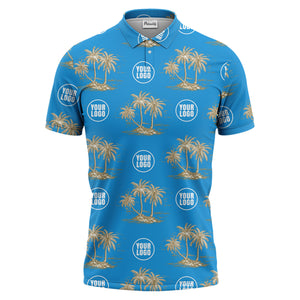 custom multi color tropical palm tree island clouds illustrated golf polo shirt for men