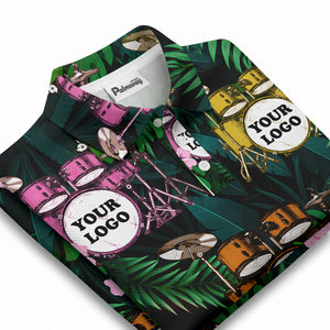 drum kit & hibiscus palm photoreal polo shirt for men