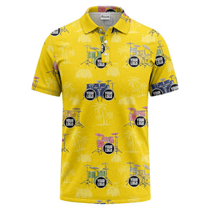 drum kit & palm tree repeat rock band polo shirt for men