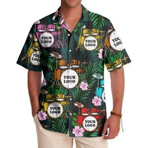 drum kits & tropical flowers aloha hawaiian shirt for musicians