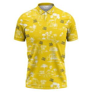 flamingo oasis palm trees sketch pattern black white polo shirt for men