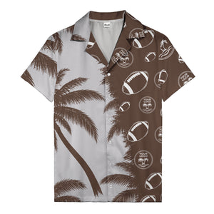 footballs & palm tree silhouettes black white graphic hawaiian shirt