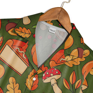 Forest Floor Hawaiian Shirt with Oak Leaves Acorns and Spotted Mushrooms