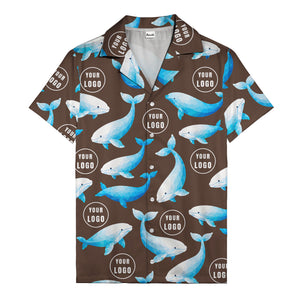 geometric beluga whales & custom logo circles hawaiian shirt for oceanic adventures