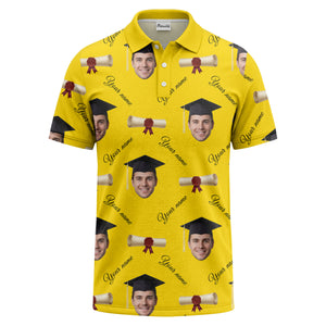graduation caps & diploma scrolls over personalized faces polo shirt