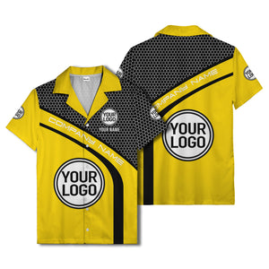 hexagonal grid diagonal stripe hawaiian shirt with custom logo