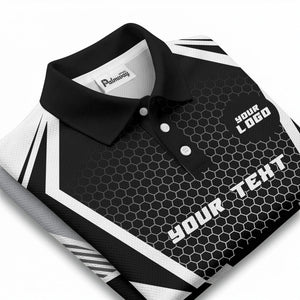 hexagonal grid geometric lines modern tech-inspired polo shirt