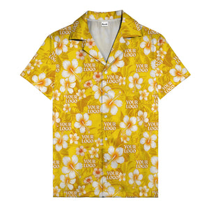 hibiscus & plumeria photoreal hawaiian shirt with customizable logo