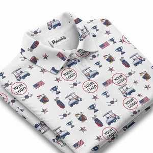 illustrated golf cart trophy flag polo shirt for men