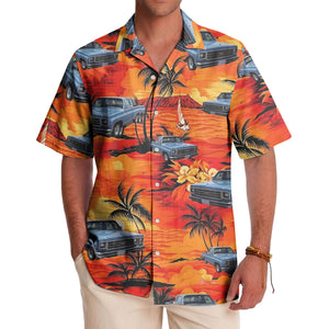 illustrated pickup trucks cruising palms tropical hawaiian shirt for men
