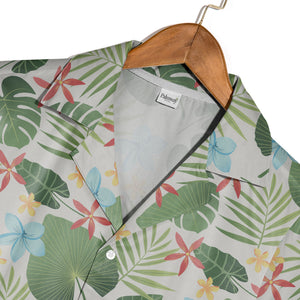 Light Beige Speckled Monstera Hawaiian Shirt with Alocasia and Star Flowers