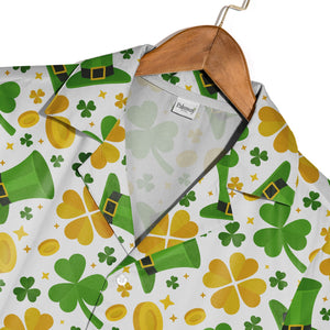 Lucky Clover Hawaiian Shirt with Leprechaun Hats and Golden Coins