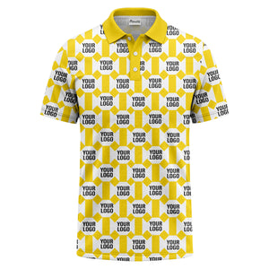 monochrome hexagon repeat custom logo geometric polo shirt for men