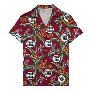 photorealistic parrots & palm leaves navy hawaiian shirt for men