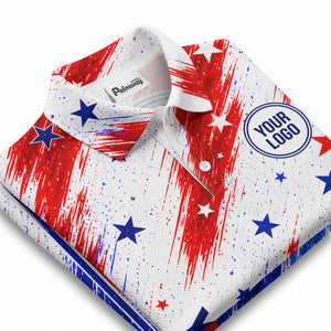 red white blue diagonal stars & stripes brushstroke polo shirt