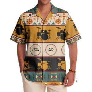 retro drum kits & sunburst geometric border hawaiian shirt