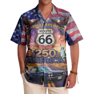 Route 66 USA Patriotic Eagle Firework Classic Car Aloha Button Down Shirt Hawaiian Shirt