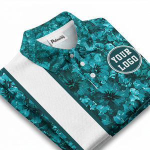 teal watercolor hibiscus & custom logo circle polo shirt
