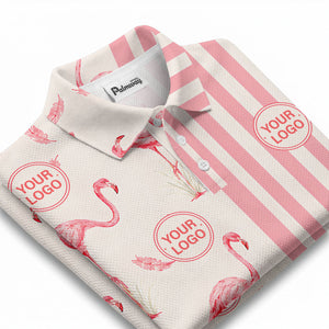 watercolor flamingos feather stripes golf polo shirt for men