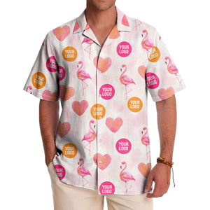 watercolor flamingos & hearts aloha hawaiian shirt