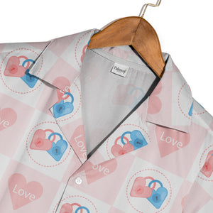 Watercolor Hearts Hawaiian Shirt in Blush Pink Rose and Fuchsia Tones